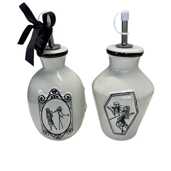 Disney Nightmare Before Christmas Oil Vinegar Dispenser Set Ceramic Jack & Sally - Picture 1 of 5
